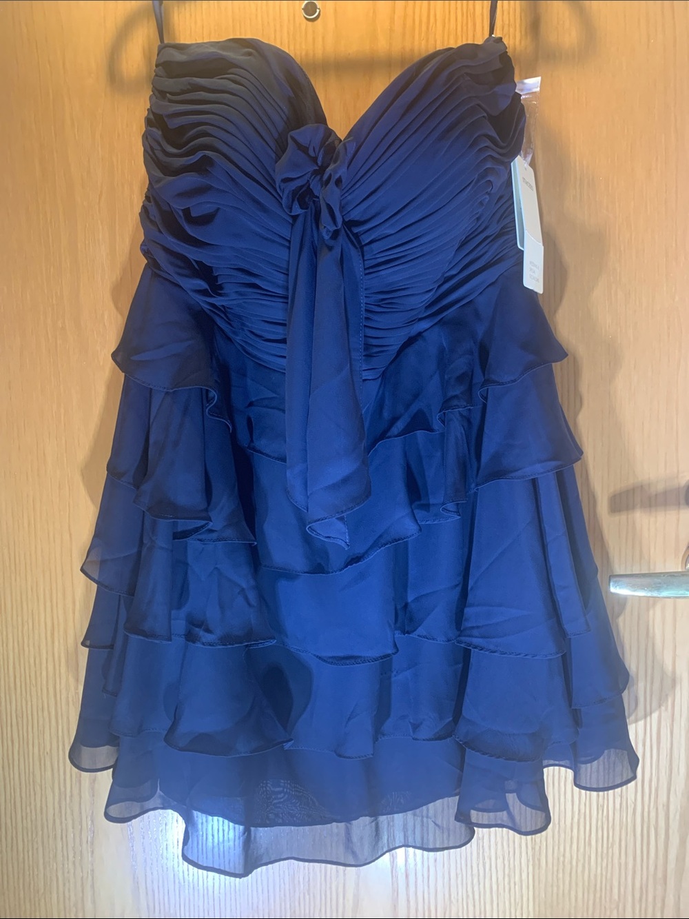 New! Stacees Elegant Navy Ruffle Strapless Special Occasion Dress - Size 18